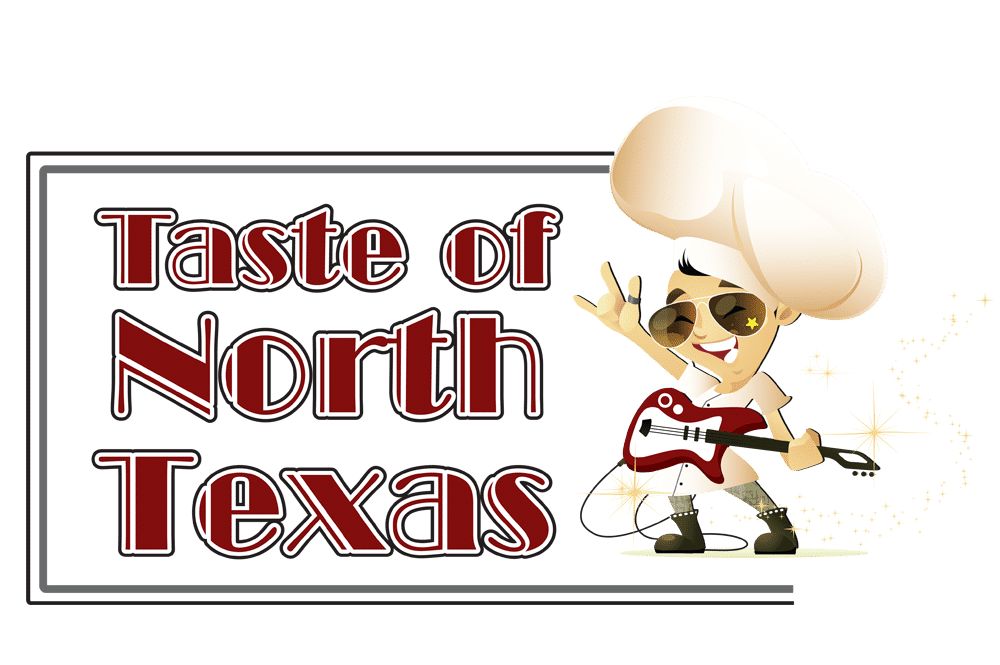 Taste of North Texas logo, with cartoon chef playing a guitar